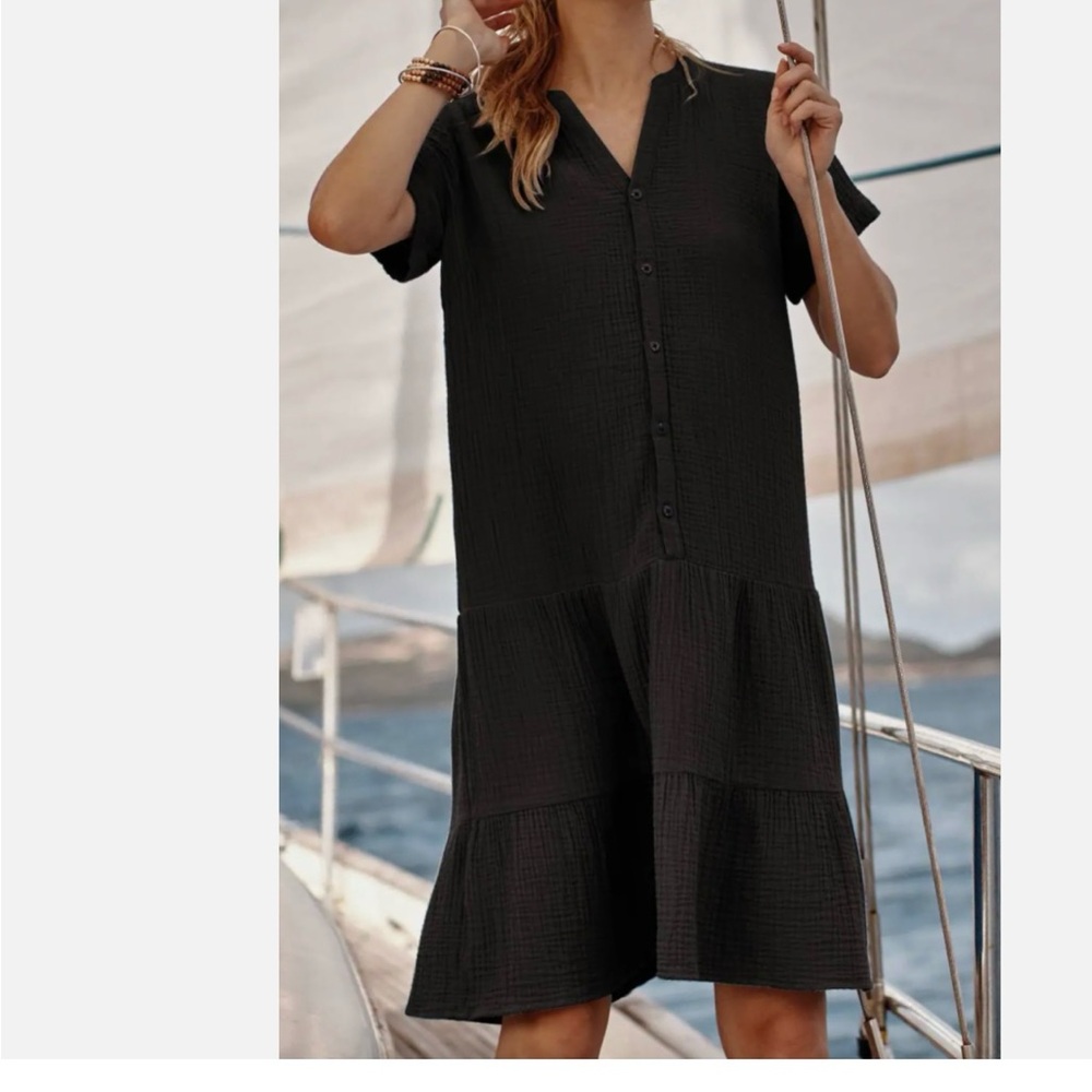 J Jill Black Gauze summer Midi   Dress NWT